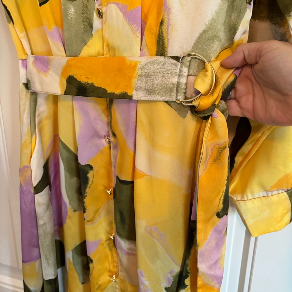 NWOT French Connection  Abstract Watercolor Belted Satin Shirt Dress - M and XL - Picture 6 of 11